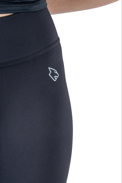 BEASTR black high-waisted polyester-spandex performance leggings with white logo detail.
